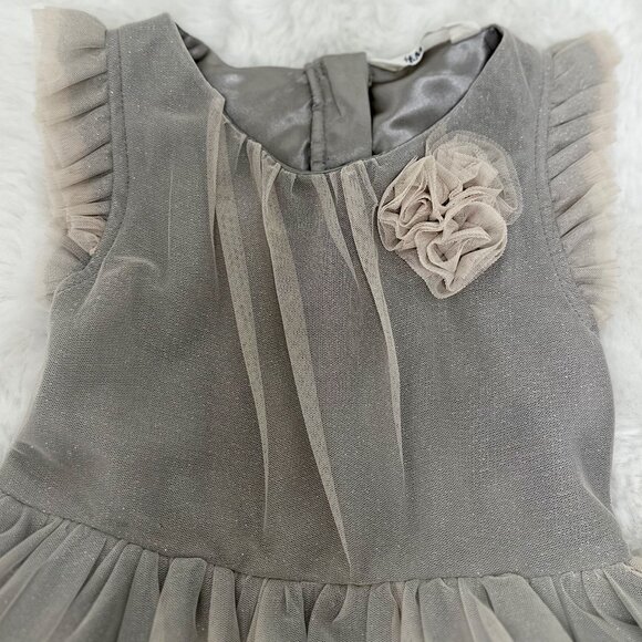 H&M Girls Gray Tulle Party Dress with Floral Accent - Picture 3 of 11